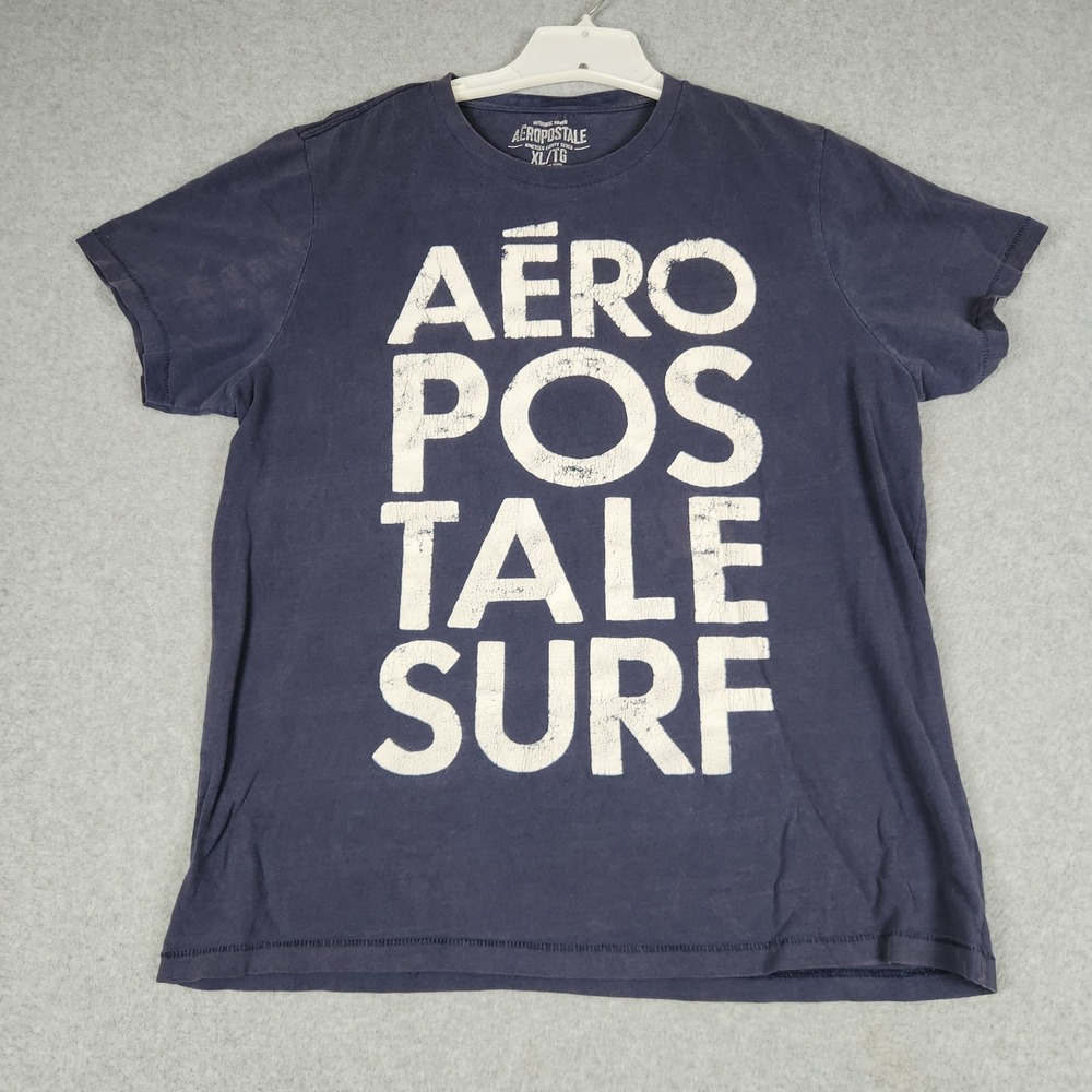 Aeropostale Surf T-Shirt Mens XL Blue Graphic Print Cotton Short Sleeve Crewneck